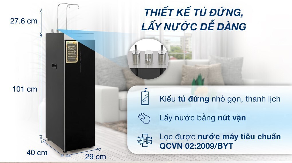 máy lọc nước ro nóng nguội lạnh hydrogen kangaroo kg12a6 12 lõi