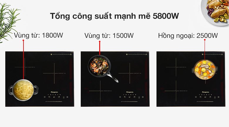 bếp từ hồng ngoại 3 vùng nấu lắp âm kangaroo kg446i