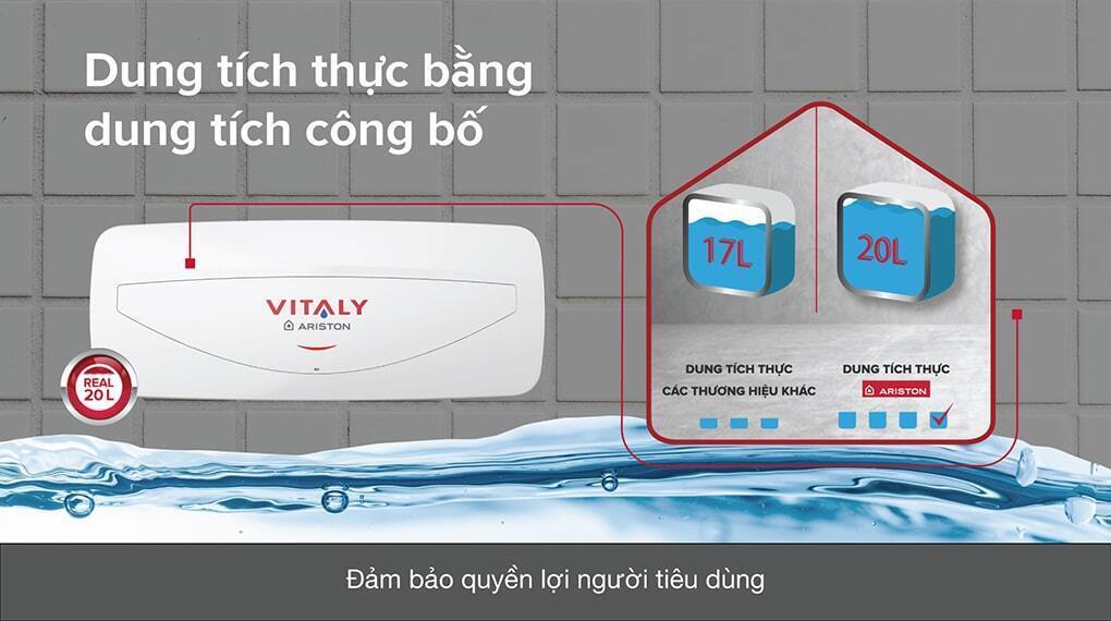 máy nước nóng gián tiếp ariston 20 lít 2500w vitaly 20 slim 2.5 fe