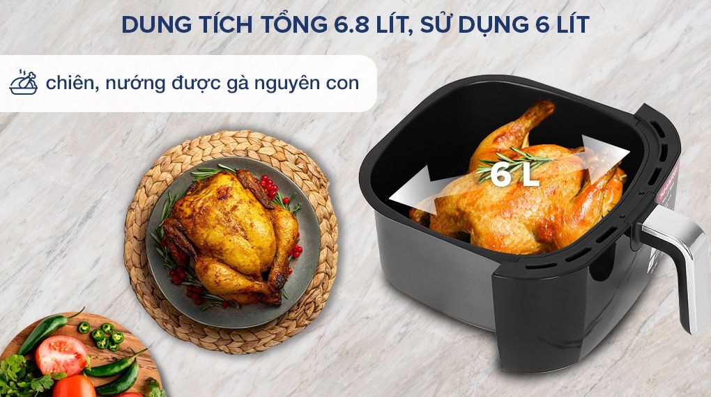 nồi chiên không dầu sharp kf-af68epv-bk 6.8 lít