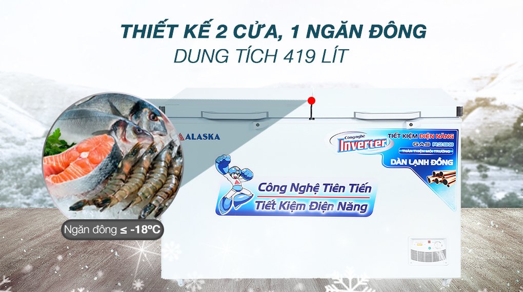 tủ đông 2 cánh alaska inverter hb-550ci 408 lít