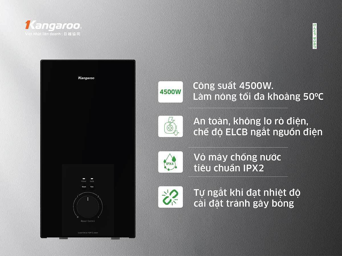 máy nước nóng trực tiếp kangaroo 4500w kgwd45n2
