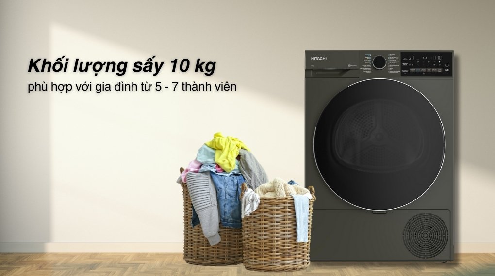 máy sấy bơm nhiệt hitachi 10 kg td-100xfvem