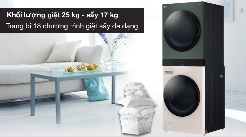 tháp giặt sấy lg inverter giặt 25 kg - sấy 17 kg wt2517nheg