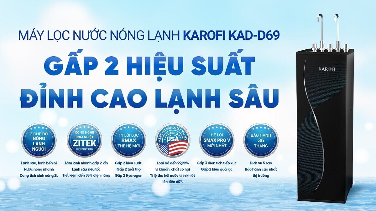 máy lọc nước nóng lạnh karofi kad-d69
