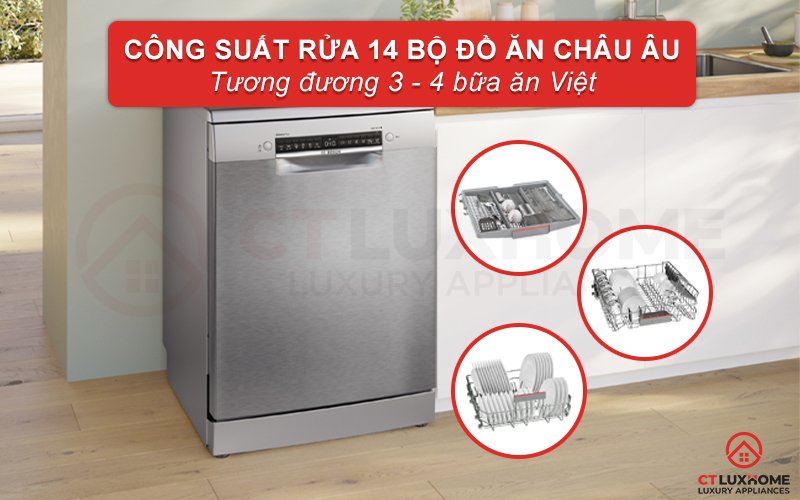 máy rửa bát độc lập bosch sms4emi01e serie 4 14 bộ