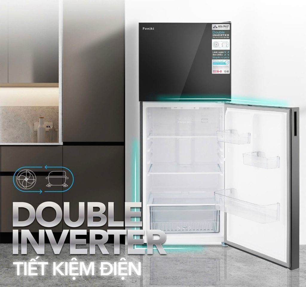 tủ lạnh cánh kính funiki inverter hr t8286gb 286 lít
