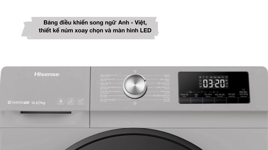 máy giặt sấy hisense inverter giặt 10.5 kg - sấy 7 kg wdqa1043bt