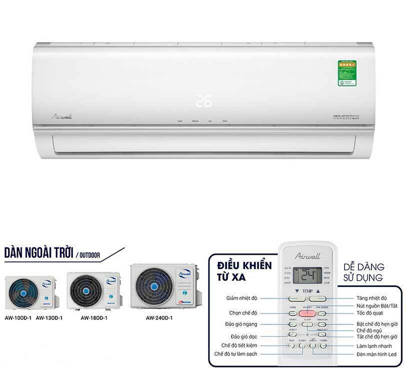máy lạnh airwell aw-13id-1/aw-130d-1 inverter 1.5hp