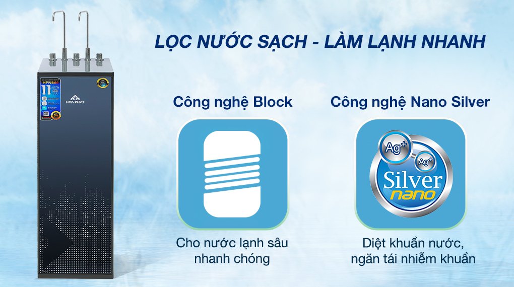 máy lọc nước ro nóng nguội lạnh hòa phát hpn666 11 lõi