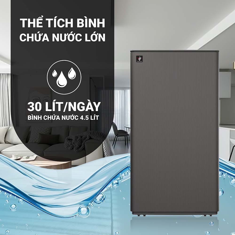 máy hút ẩm kết hợp lọc khí 30l sharp dw-t30fv-h