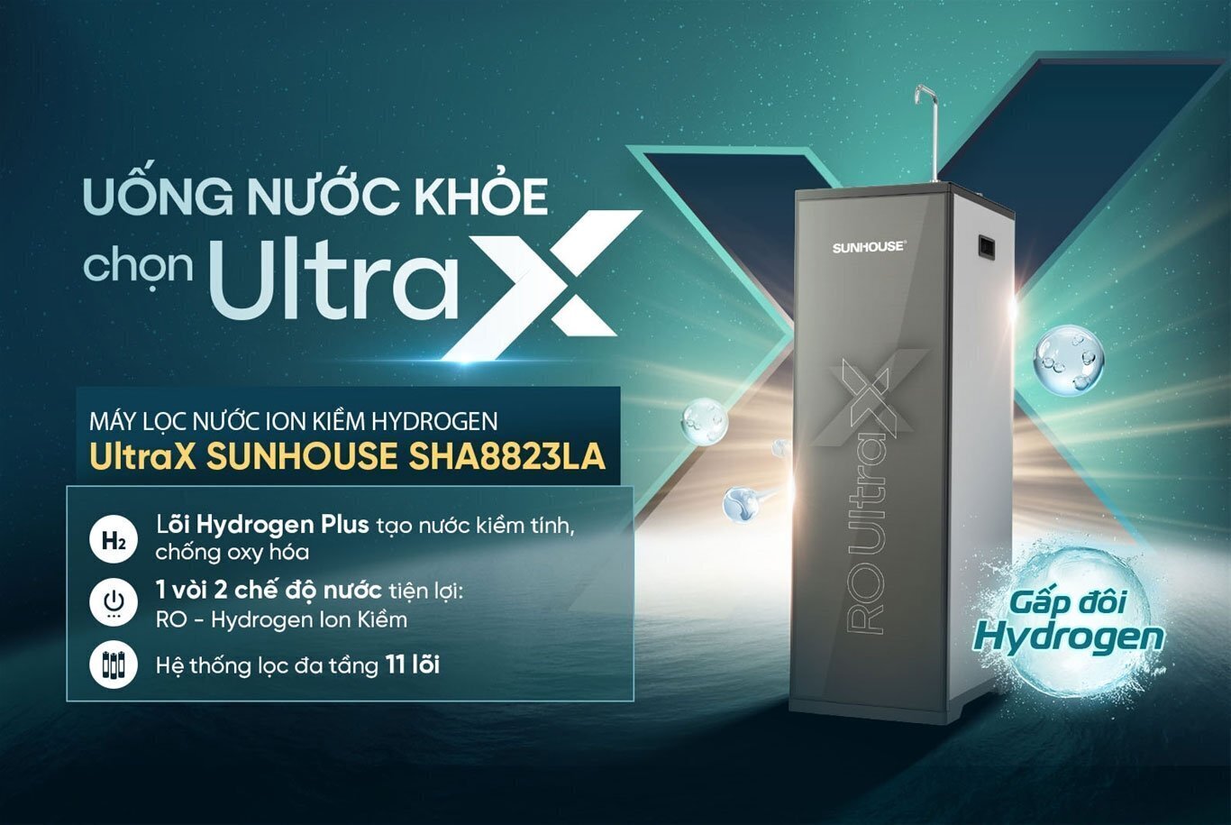 máy lọc nước ro sunhouse sha8823la ion kiềm hydrogen 11 lõi