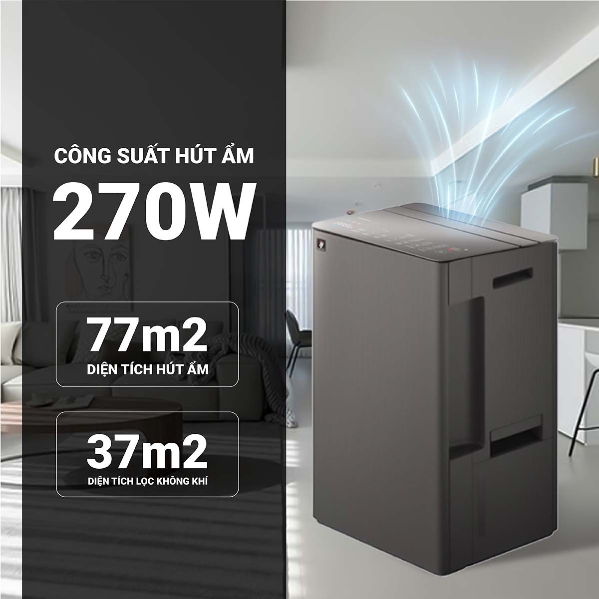 máy hút ẩm kết hợp lọc khí 30l sharp dw-t30fv-h
