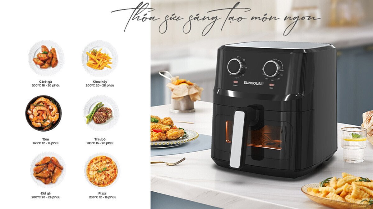 nồi chiên không dầu 6,5l sunhouse shd4030