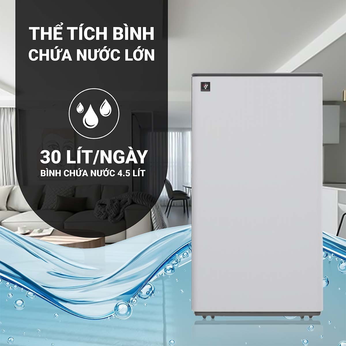 máy hút ẩm kết hợp lọc khí 30l sharp dw-t30fv-w