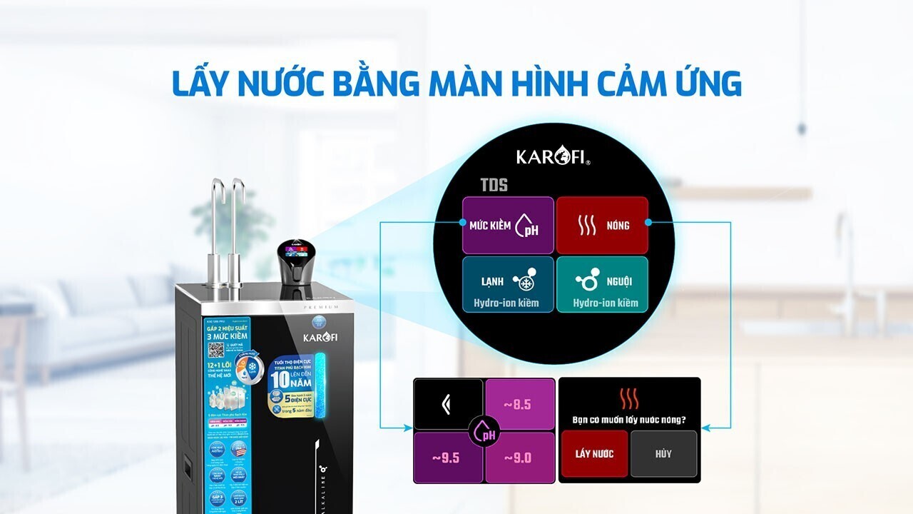 máy lọc nước nóng lạnh hydro-ion kiềm karofi kae-s86 pro