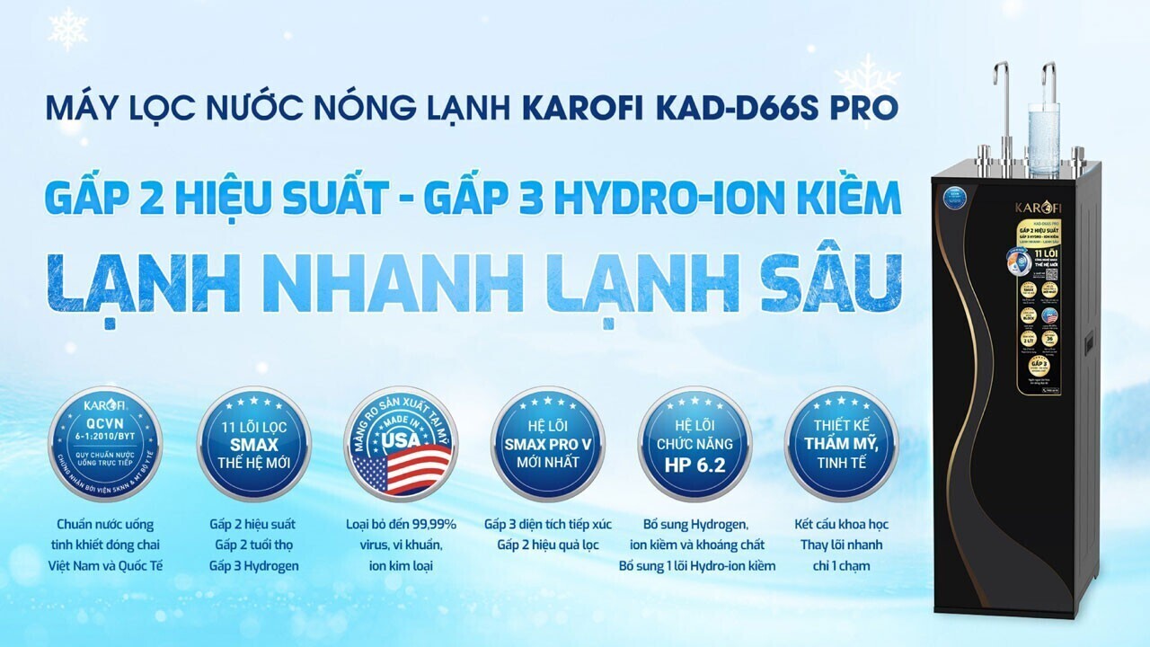 máy lọc nước nóng lạnh karofi kad-d66s pro