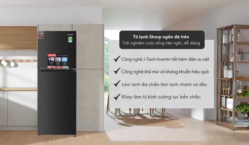 tủ lạnh sharp inverter 247 lít sj-x270v-dg