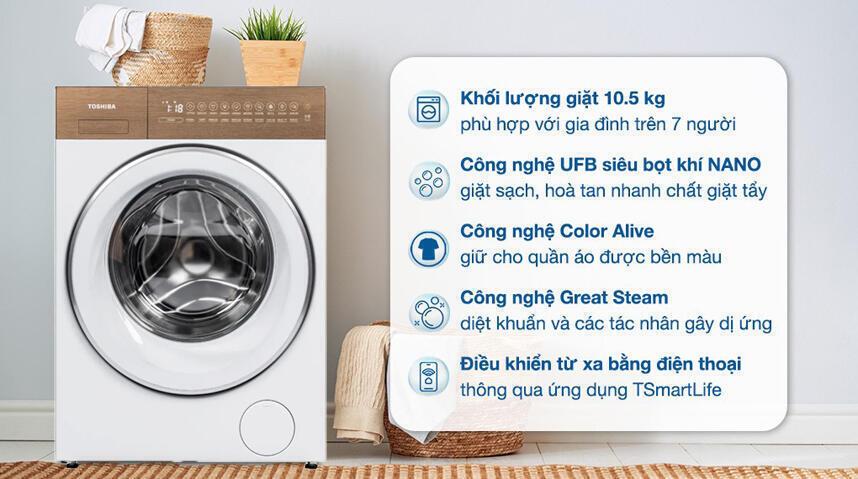 máy giặt toshiba inverter 10.5 kg tw-t37bzp115mwv(wt)