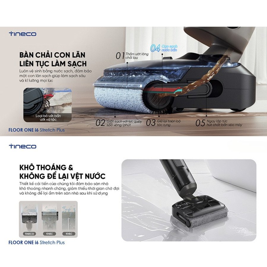 máy lau sàn hút bụi tineco floor one i6 stretch plus