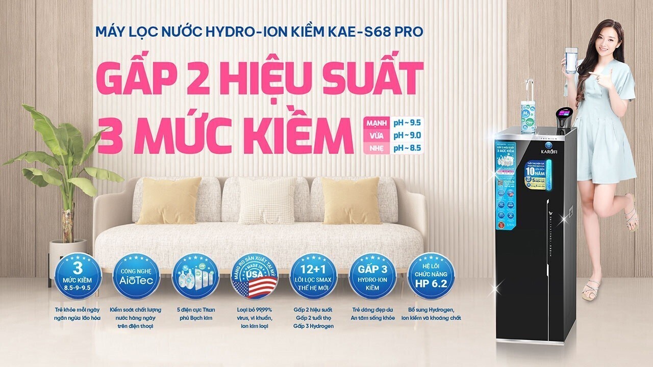 máy lọc nước hydro-ion kiềm karofi kae-s68 pro