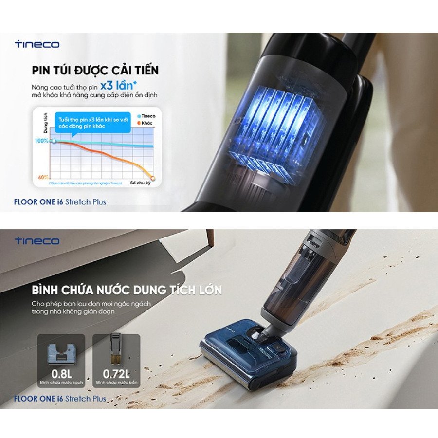 máy lau sàn hút bụi tineco floor one i6 stretch plus
