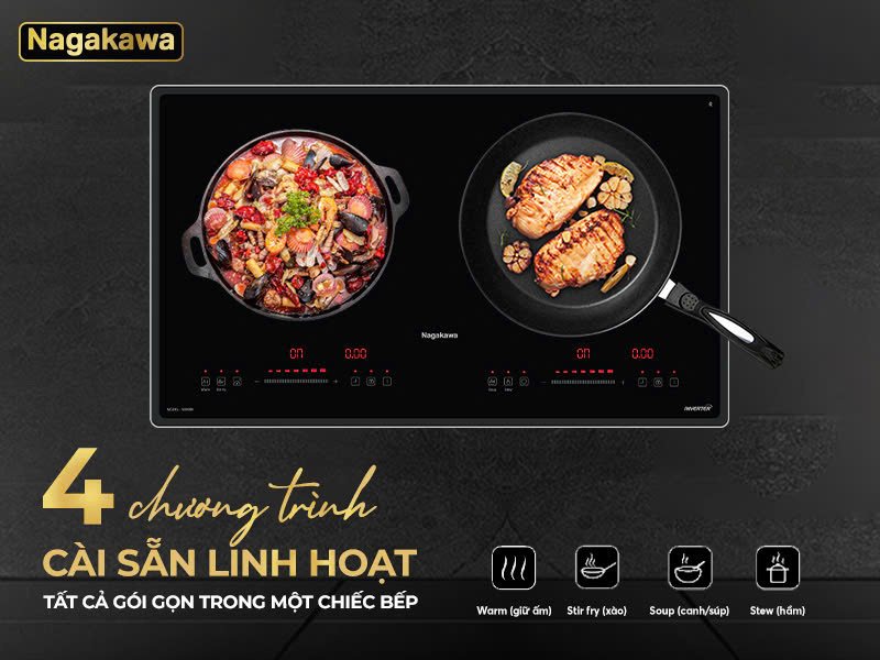 bếp đôi 1 điện từ 1 hồng ngoại nagakawa nii8996