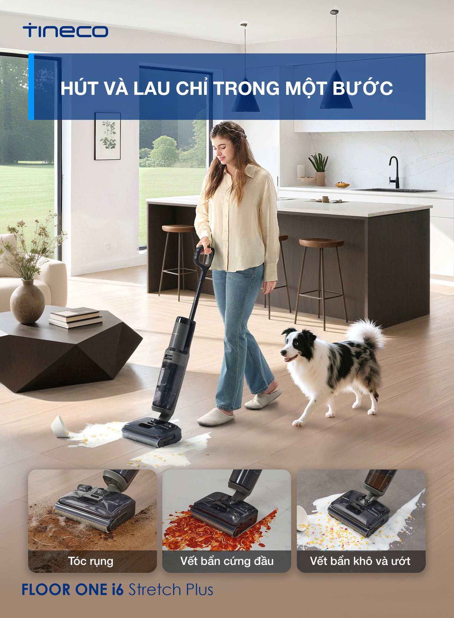 máy lau sàn hút bụi tineco floor one i6 stretch plus
