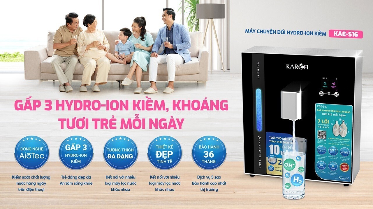 máy chuyển đổi hydro-ion kiềm karofi kae-s16