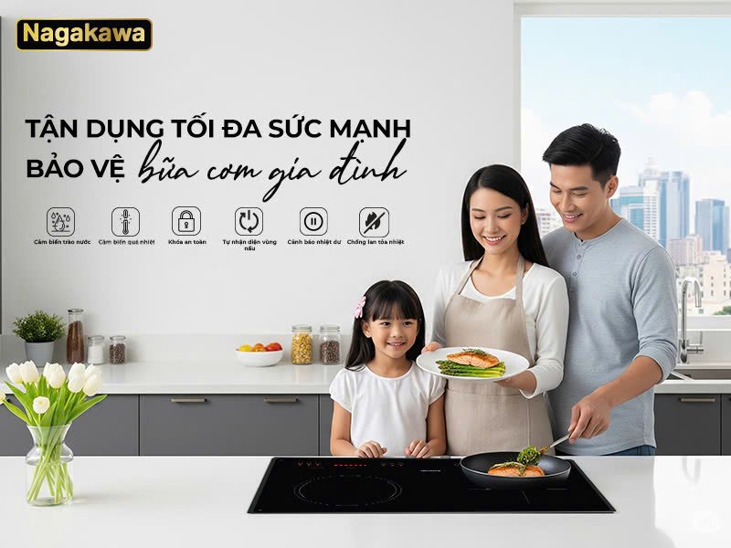 bếp đôi 1 điện từ 1 hồng ngoại nagakawa nii8996