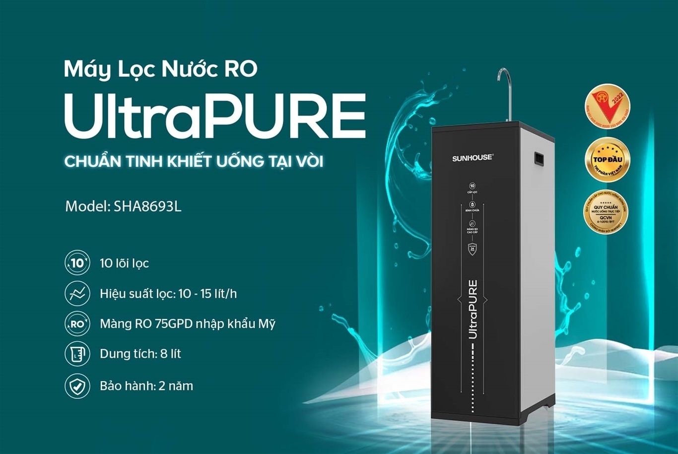 máy lọc nước ro ultrapure sunhouse 10 lõi sha8693l