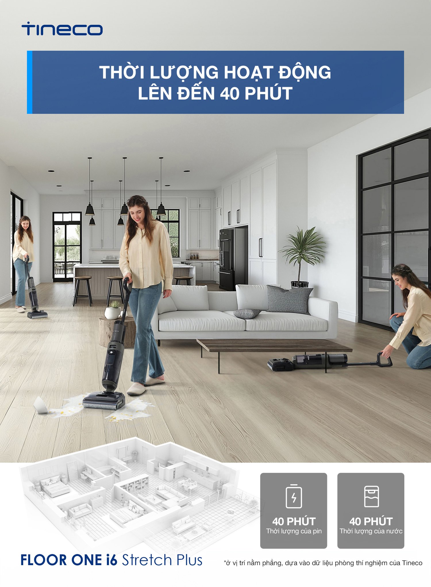 máy lau sàn hút bụi tineco floor one i6 stretch plus
