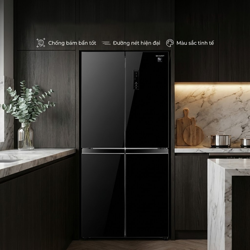 tủ lạnh sharp inverter multi door 421 lít sj-fxp510vg-bk