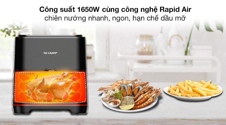 nồi chiên không dầu sharp 7 lít kf-af70ev-bk