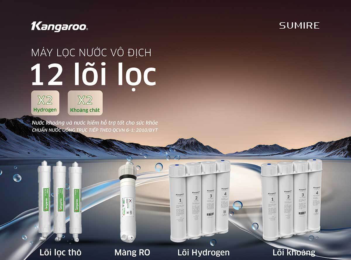 máy lọc nước ro nóng nguội lạnh hydrogen ion kiềm kangaroo sumire kghc12a3 12 lõi