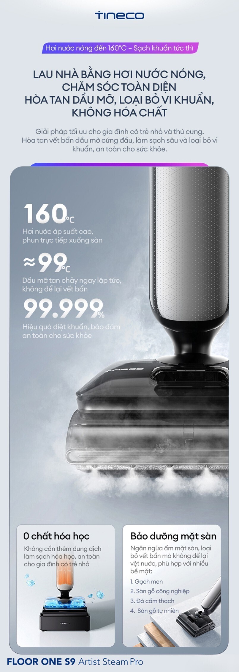 máy hút bụi lau sàn khô ướt tineco s9 artist steam pro