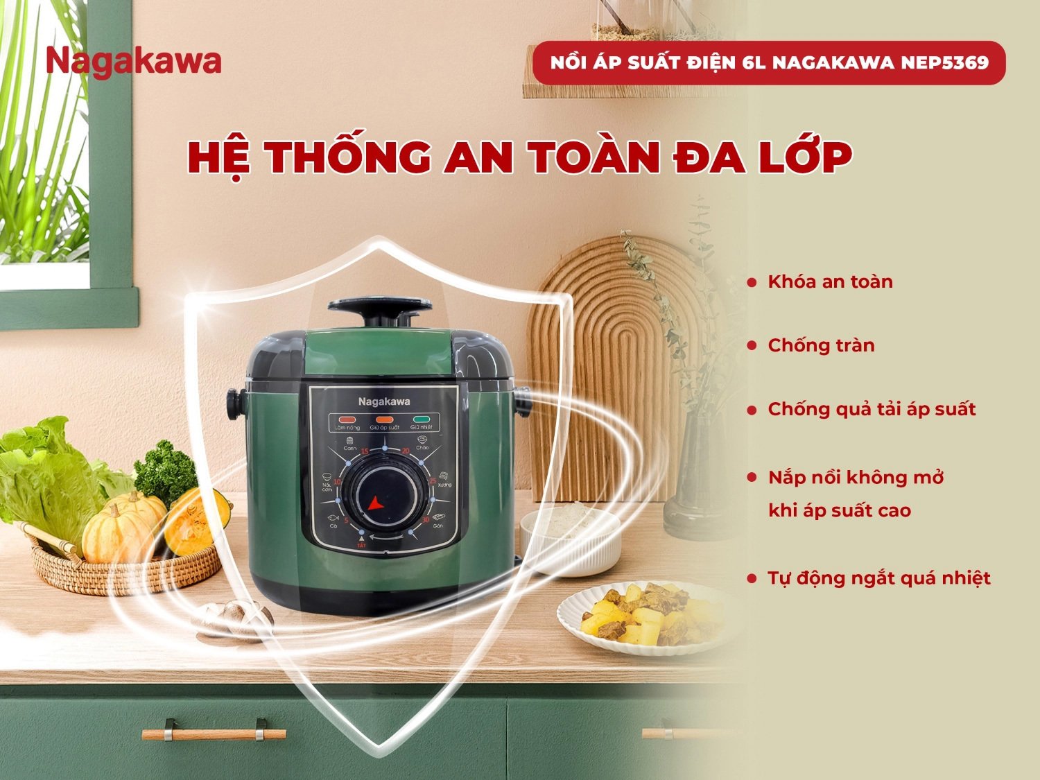 nồi áp suất điện 6l inox 304 nagakawa nep5369