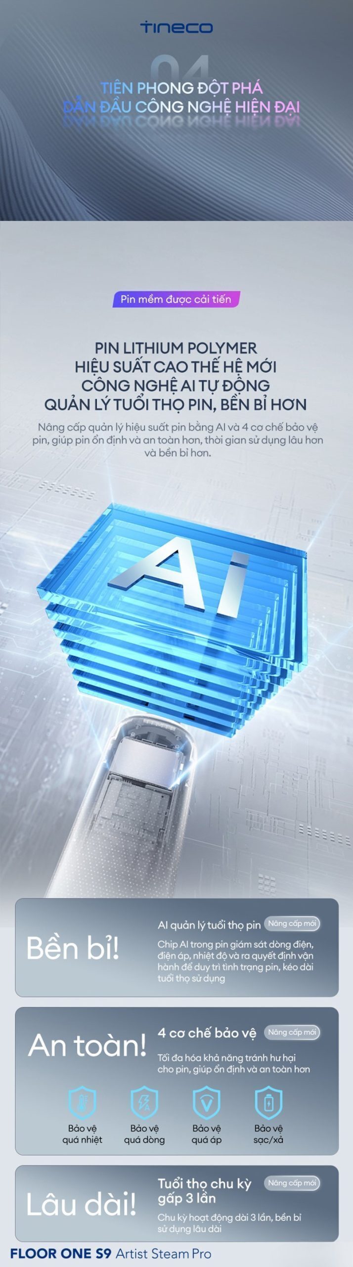máy hút bụi lau sàn khô ướt tineco s9 artist steam pro