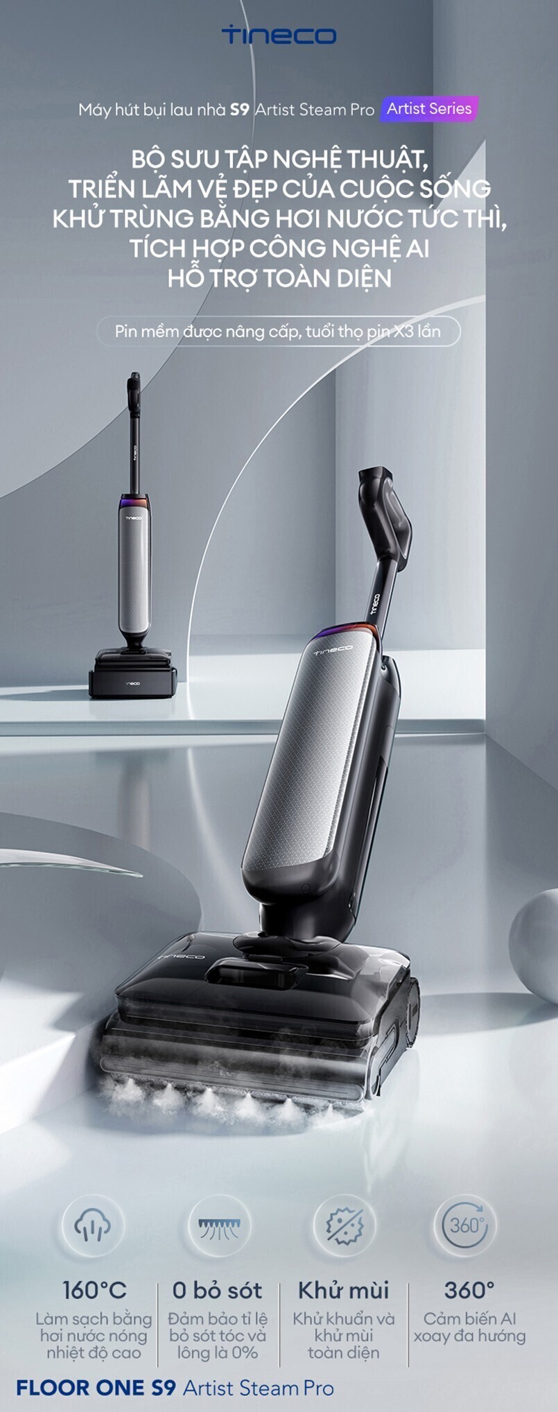 máy hút bụi lau sàn khô ướt tineco s9 artist steam pro