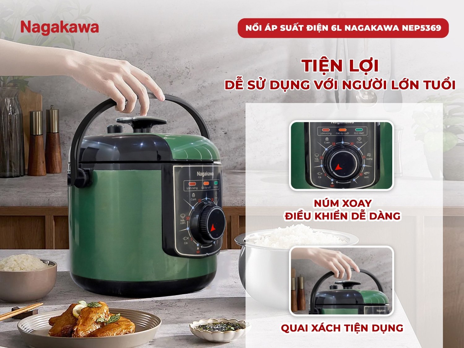 nồi áp suất điện 6l inox 304 nagakawa nep5369