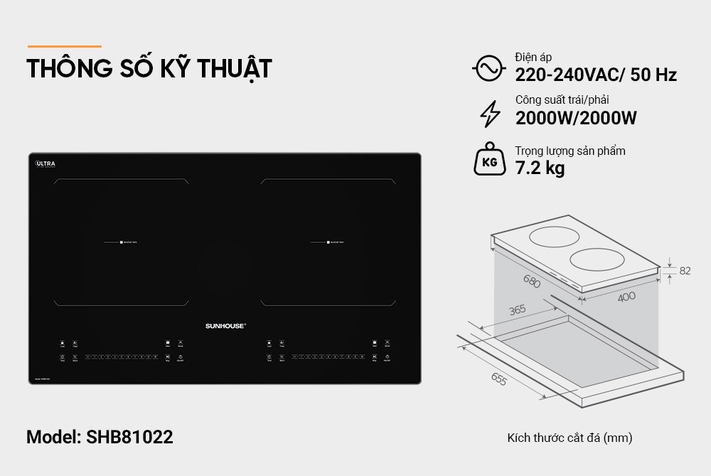 bếp đôi điện từ sunhouse shb81022