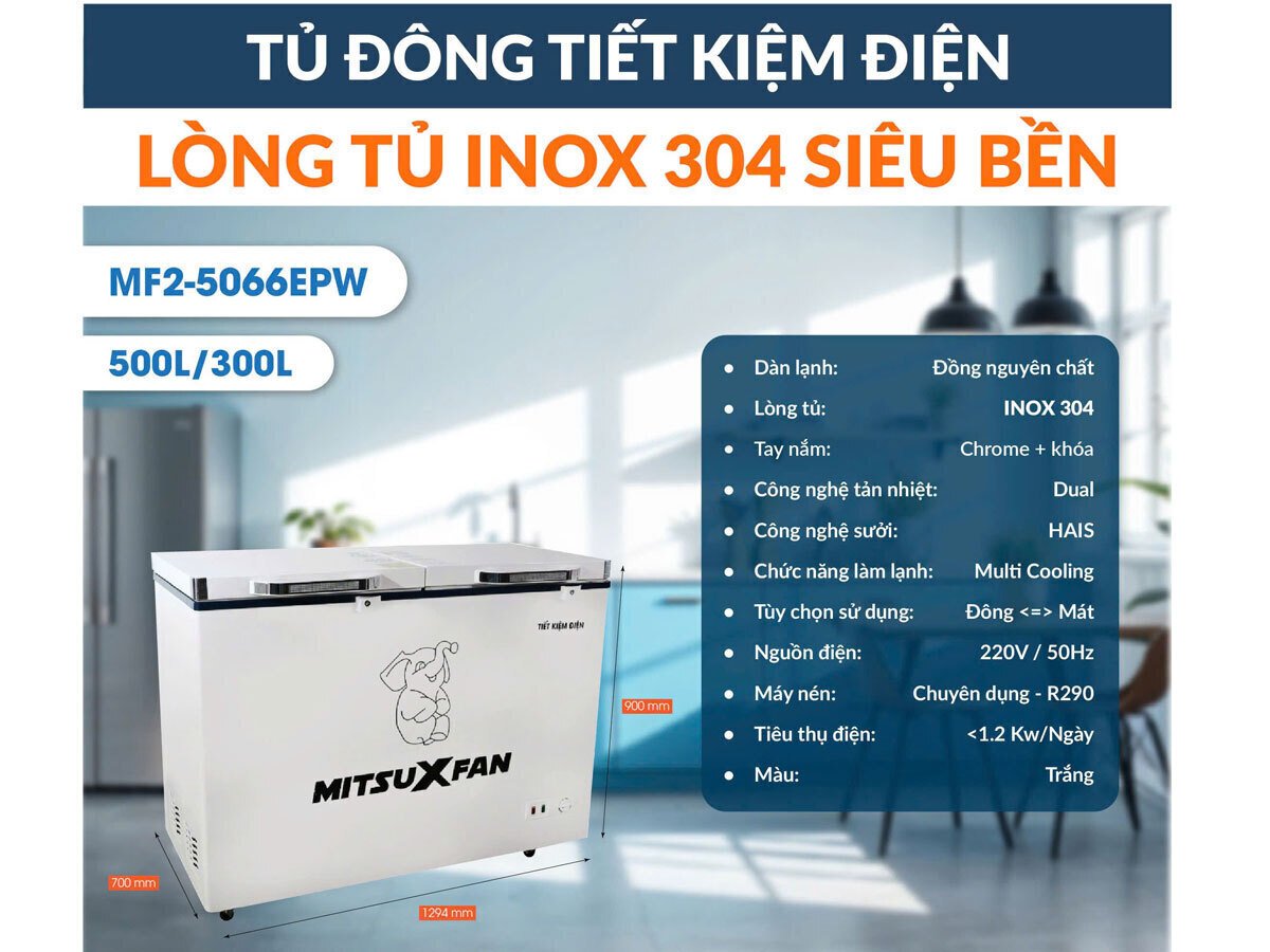 tủ đông 2 ngăn mitsuxfan mf2-5066epw
