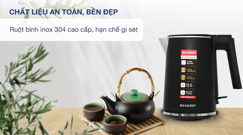 bình đun siêu tốc sharp 1 lít ekj-10dvps-bk