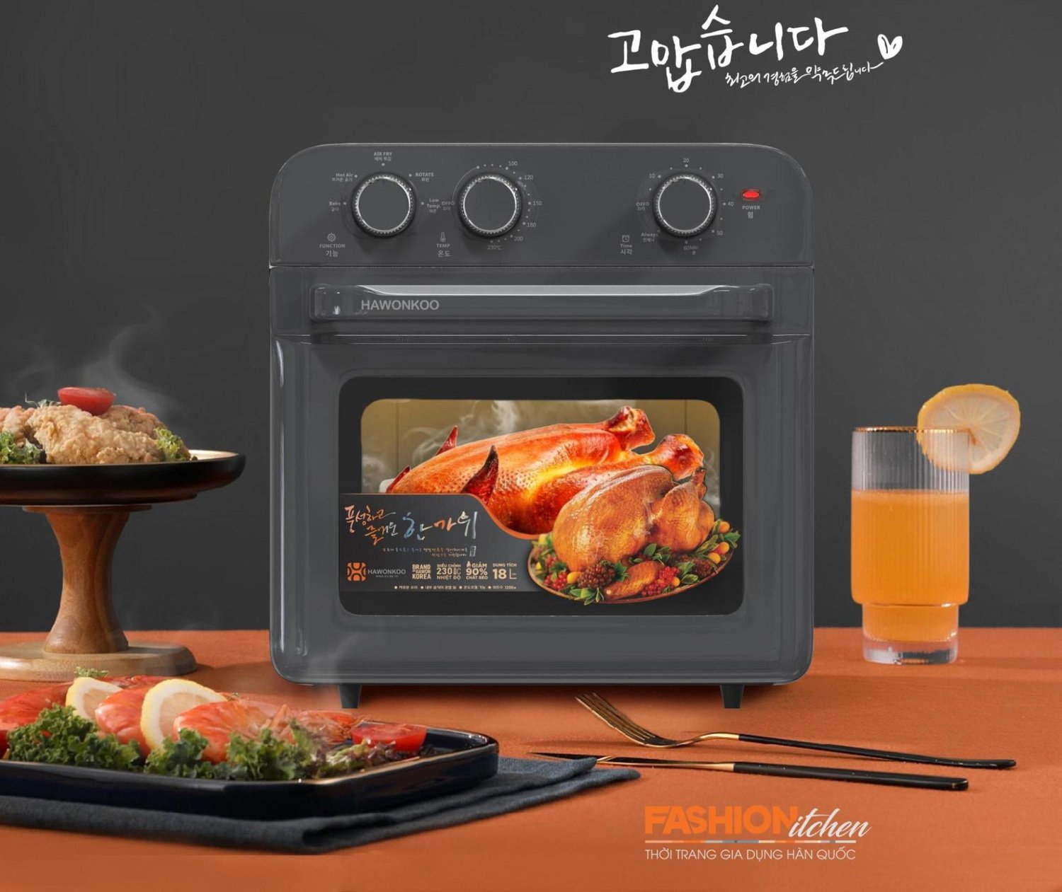 nồi chiên không dầu hawonkoo afh-180-pk - màu hồng