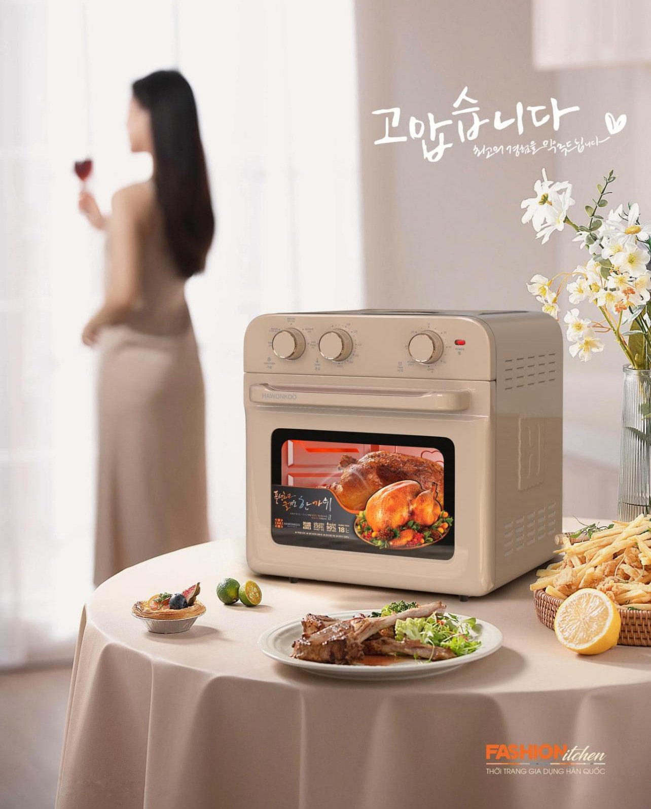 nồi chiên không dầu hawonkoo afh-180-pk - màu hồng