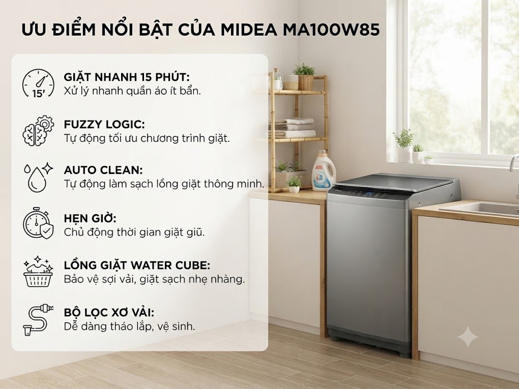 máy giặt cửa trên midea ma100w85 - 8.5kg