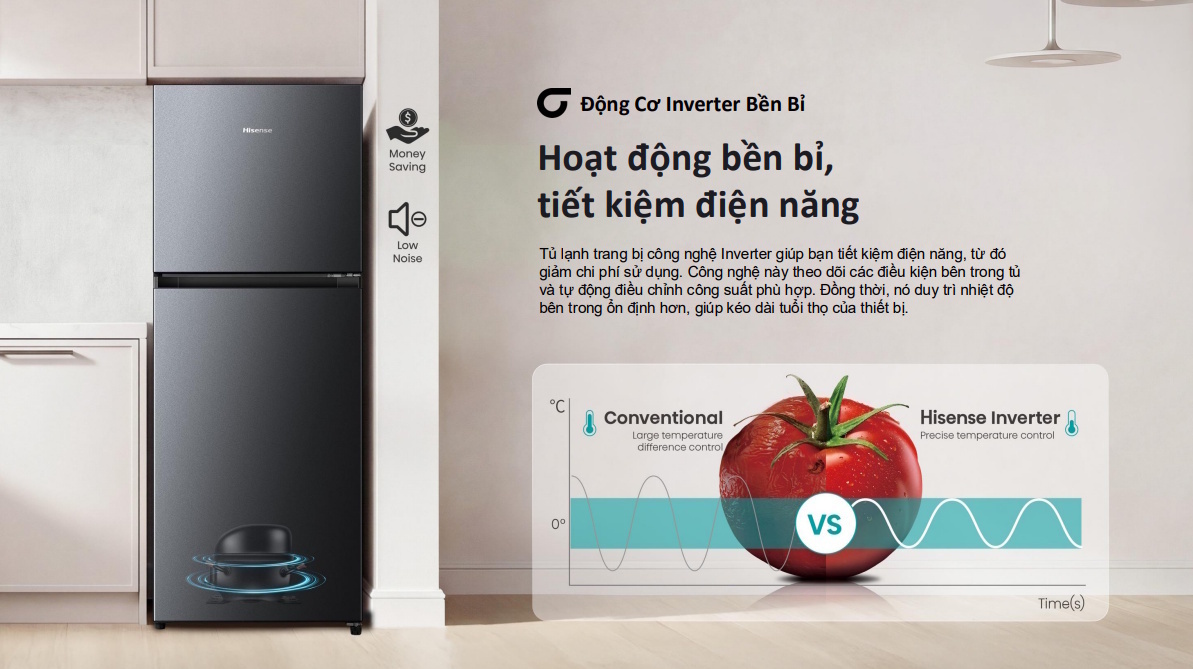 tủ lạnh hisense inverter 205 lít rt201n3es