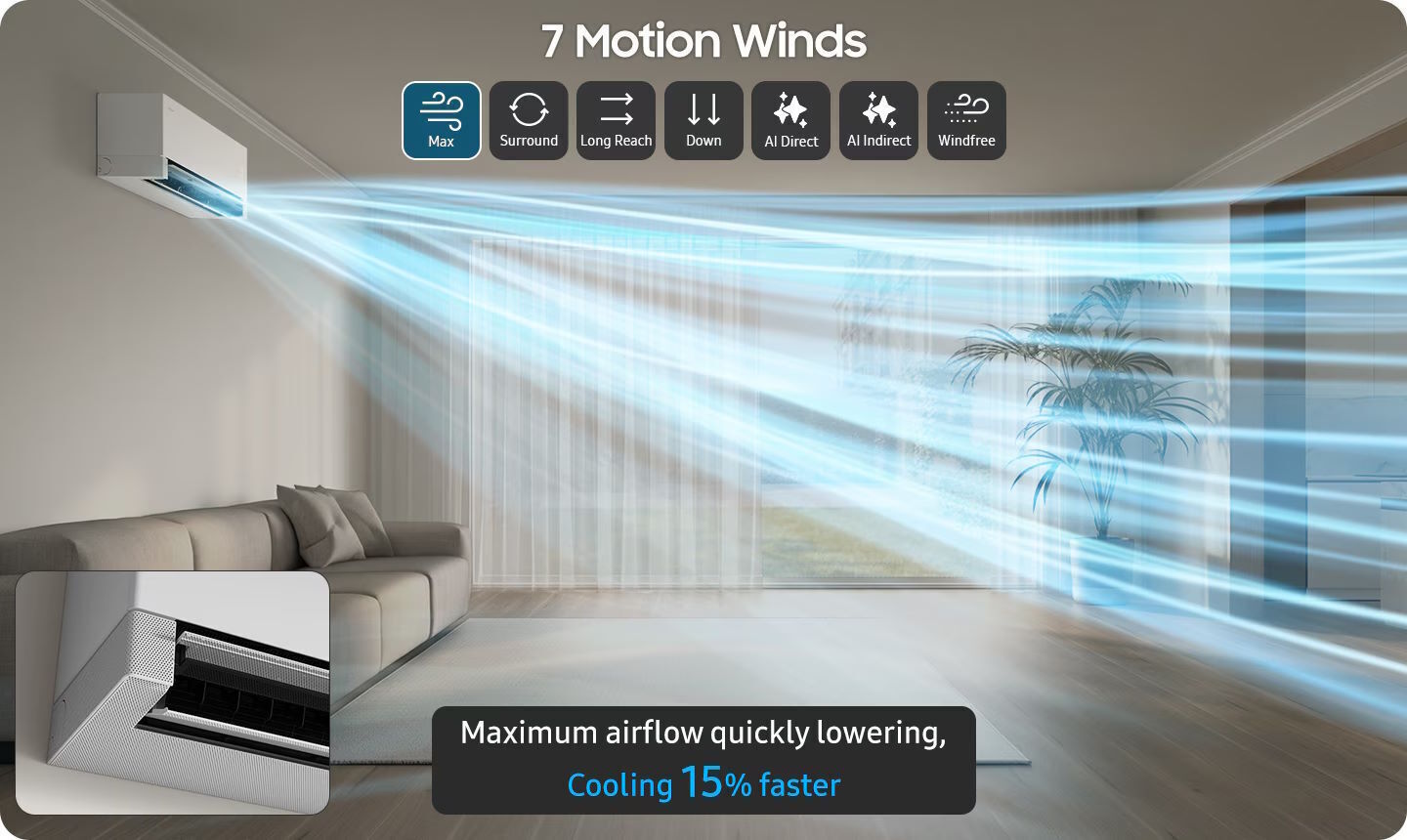 máy lạnh samsung inverter windfree ai 18.000btu ar70h18d1bwnsv