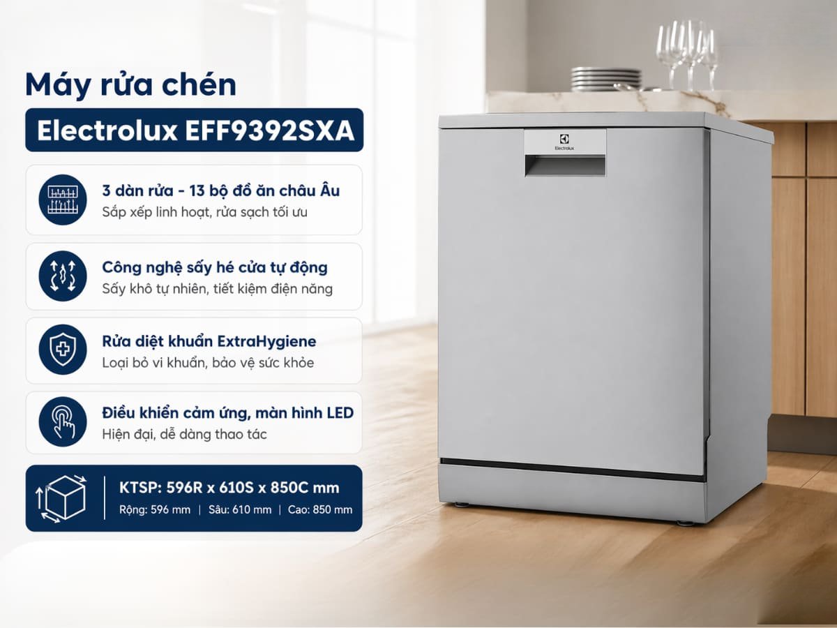 máy rửa bát độc lập 13 bộ electrolux comfortlift eff9392sxa