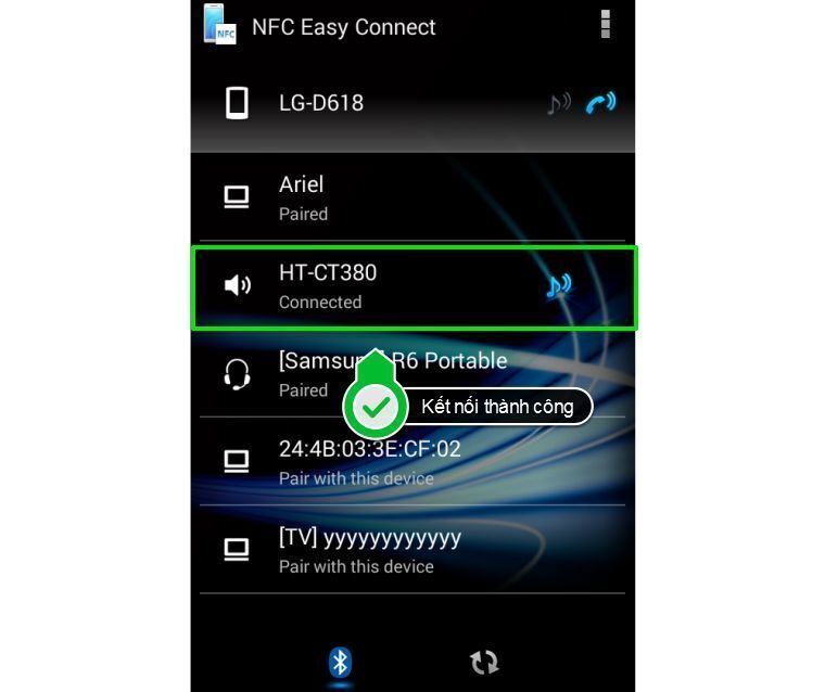cách kết nối điện thoại, máy tính bảng với loa thanh sony bằng nfc